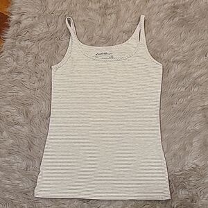 Eddie bauer womens light gray and white stripped cotton stretch tank top size xs